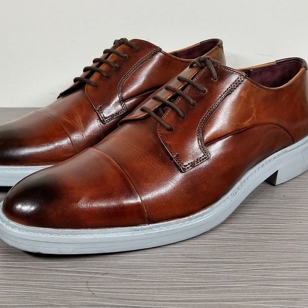 Ted Baker Aokii 2 Cap Toe Oxford, Cognac Leather, Mens Size 9.5 / 42.5
